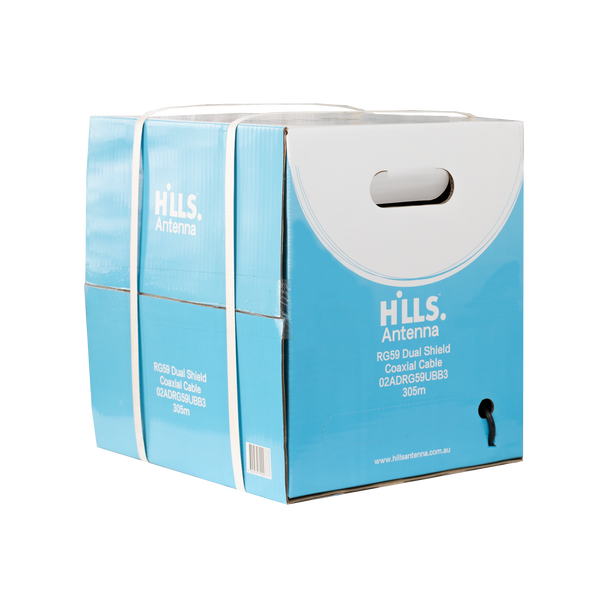 Hills Antenna 02ADRG59UBB3 RG59UB 60% coaxial cable 300m smart reel in black PVC jacket, CCS conductor for CATV/low-power RF boosts Hills Antenna 02ADRG59UBB3 RG59UB 60% coaxial cable 300m smart reel in black PVC jacket, CCS conductor for CATV/low-power RF boosts