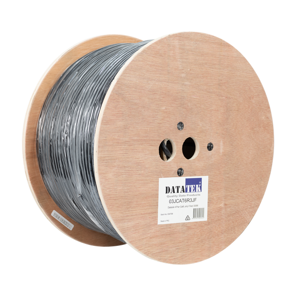 Datatek CAT6 4 Pair Jelly Filled Data Cable on 300m timber reel for underground use.