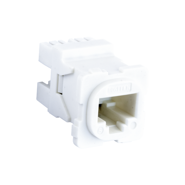 Digitek 05CRJ45C6 CAT6 RJ45 jack in white ABS plastic for Australian wall plates, 8P8C with T568A/B labels and clamp-down termination