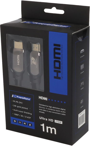 ProquipDigital 1M HDMI lead display box, certified HDMI 2.0 with 1-year warranty
