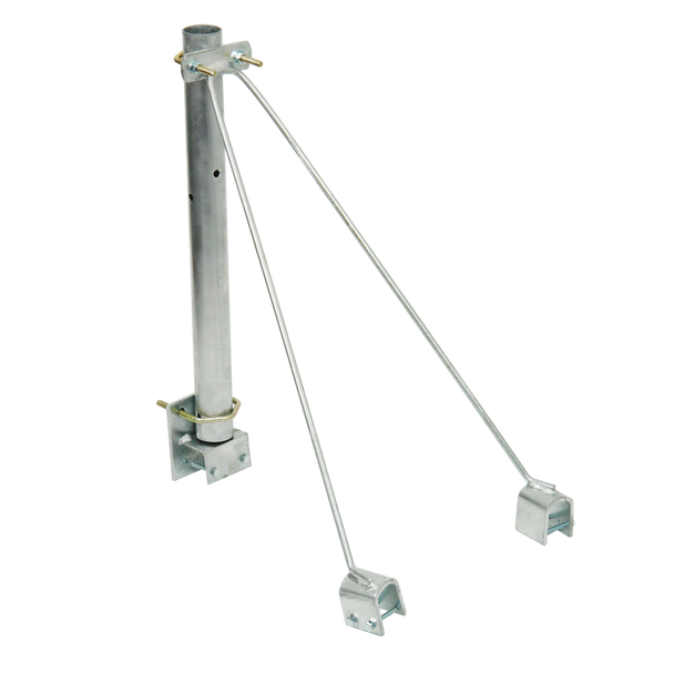 Digitek wide-foot mount installed on Stramit decking, securing antenna mast without guying for stable TV reception