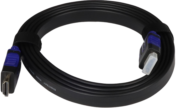 Hills Antenna 4K HDMI Premium Flat Cable in black 3.5mm x 13mm profile with gold-plated HDMI male connectors, 18Gbps for 1.8m length