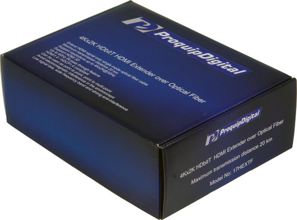 ProquipDigital 17HEXTF HDMI extender kit box, including manual for point-to-multipoint fiber deployment