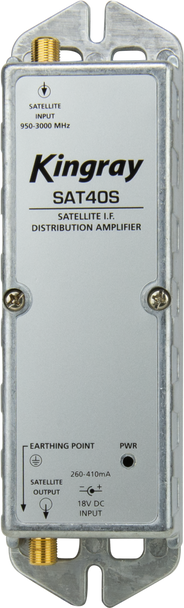 Kingray SAT40S 40dB Gain Distribution Amplifier, Single Input, 950-2400MHz Frequency Range, local or remotely powered