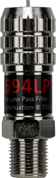 Kingray FL694LP compact 4G/LTE low-pass filter with F-Type connectors, blocks mobile interference for clear TV signals Kingray FL694LP compact 4G/LTE low-pass filter with F-Type connectors, blocks mobile interference for clear TV signals