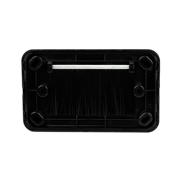 Digitek black slim bullnose media style wallplate with single black bristle brush, 54.21mm x 40.70mm aperture for compact cable pass-through
