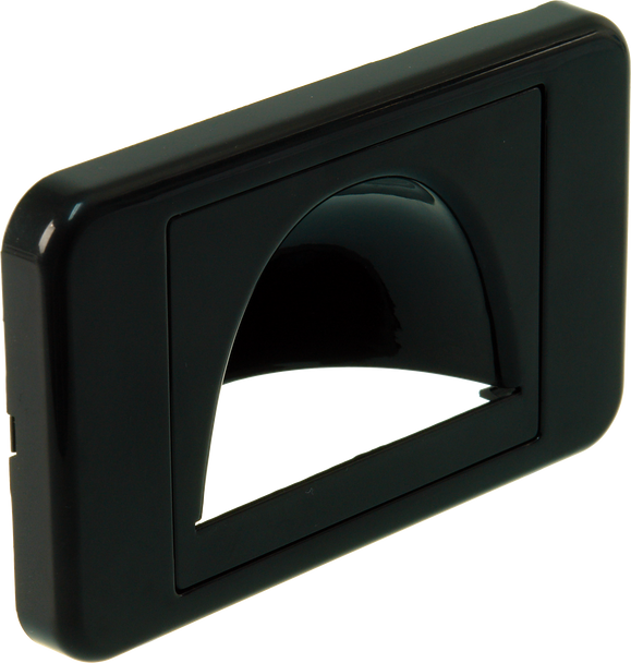 Digitek black reverse bullnose media style wallplate with single black bristle brush, 66.42mm x 43.49mm aperture for hidden cable pass-through Digitek black reverse bullnose media style wallplate with single black bristle brush, 66.42mm x 43.49mm aperture for hidden cable pass-through
