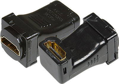 Pair of Digitek black HDMI female to female right angle to insert  into Clipsal and Digitek wallplate for neat AV connection
