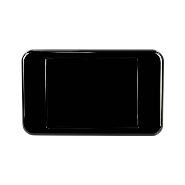 Front view of Digitek ABS plastic black gang-style blank wallplate for unused outlets