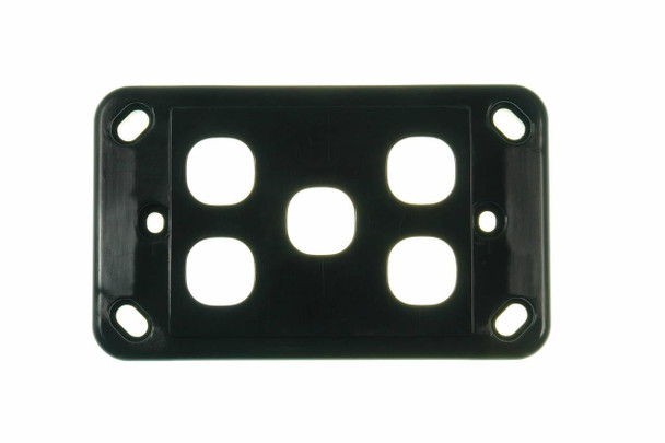 Front view of Digitek 5 gang wallplate black, no mechanism without front cover