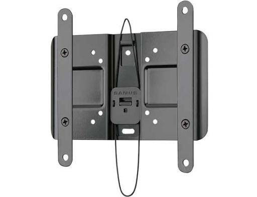 Closeup of audible safety click tab on Sanus VSL4 securing small TV bracket to wall