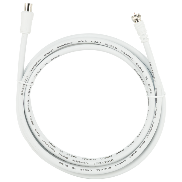 Digitek 3m RG6 quad shield F-Type male to PAL male fly lead white version 