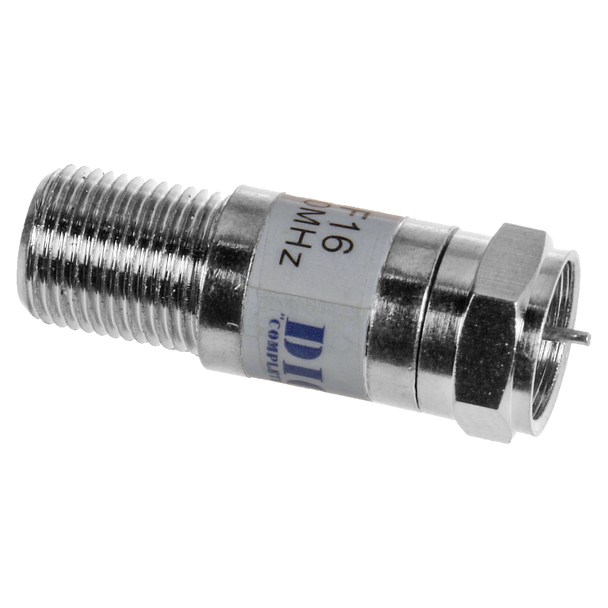 Digitek 16dB F-Type Attenuator in silver housing, F-Type Female to Male connector, for TV and satellite signal management