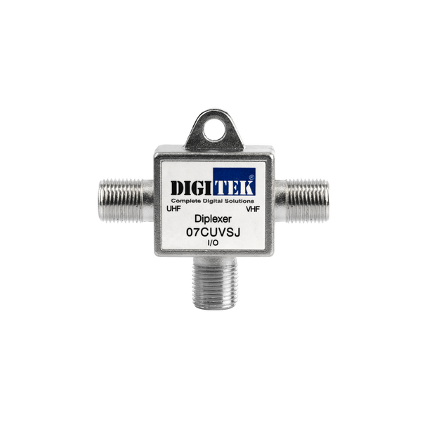 UHF and VHF TV diplexer F-Type female connectors front view