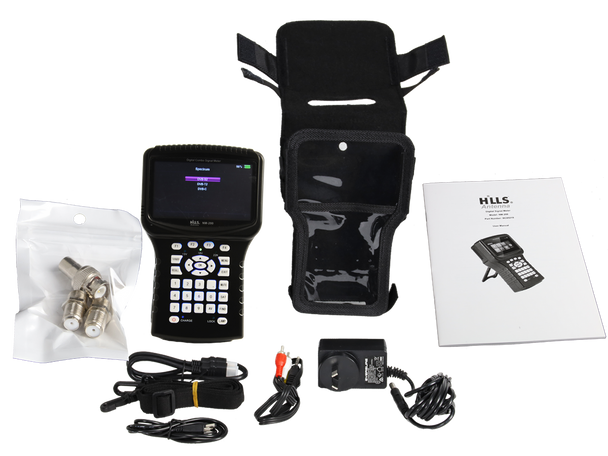 Hills Antenna NM-200 handheld signal meter showing package contents