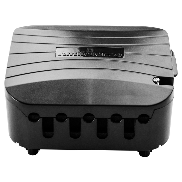 Compact Antiference ENC02 masthead box (140x125x70mm external) protects antenna cables