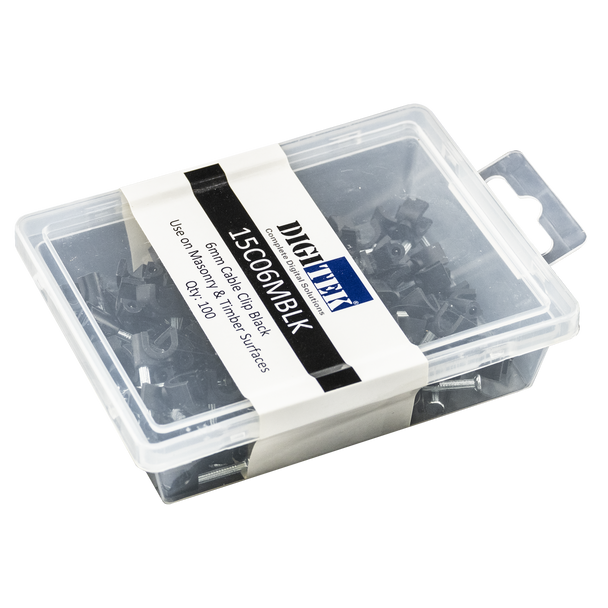 Digitek 6mm Masonry Cable Clip black pack of 100