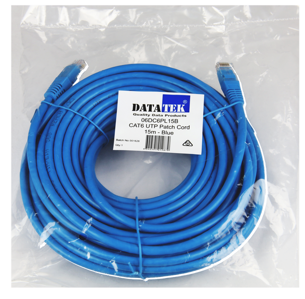 Datatek 15m CAT6 UTP patch lead blue RJ45 network cable