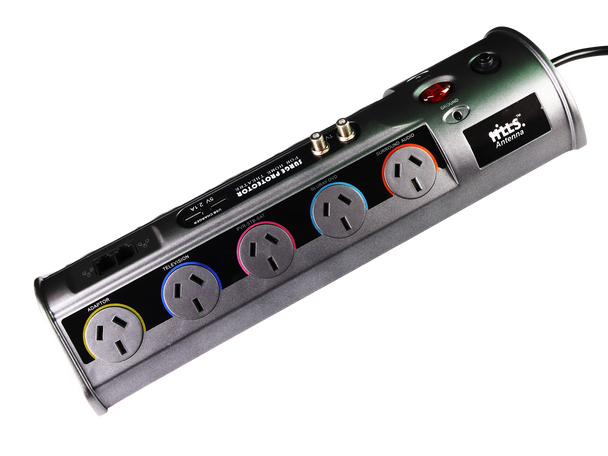 White 10 way powerboard with surge, TV and network protection