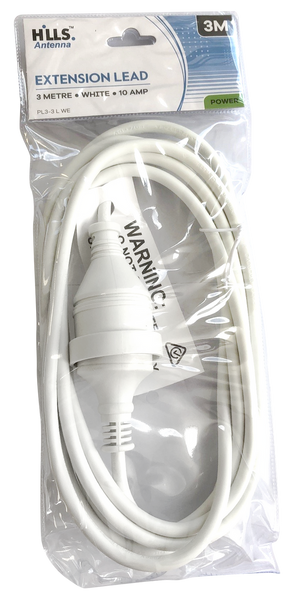 Hills Antenna 3metre power extension lead white in hang sell packaging