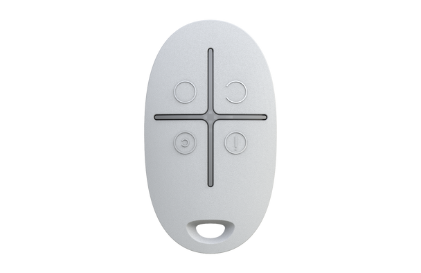 White Ajax SpaceControl 2-way wireless key fob with 4 buttons for arm/disarm/stay/panic security control