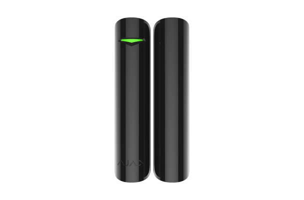 Black Ajax DoorProtect Plus wireless magnetic sensor with shock and tilt detection for door/window security via Jeweller