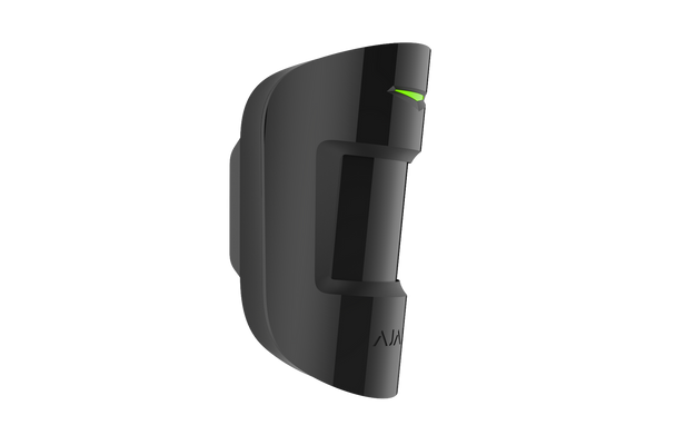 Side view of Ajax MotionProtect white PIR detector ignoring pets up to 50cm tall, with false alarm prevention algorithm