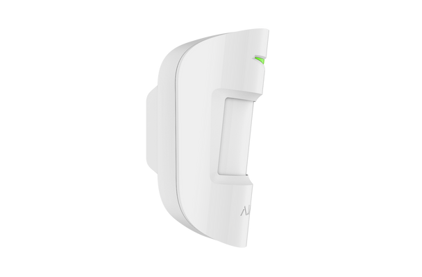 Ajax MotionProtect Plus white indoor sensor, 88.5° viewing angle and tamper protection.