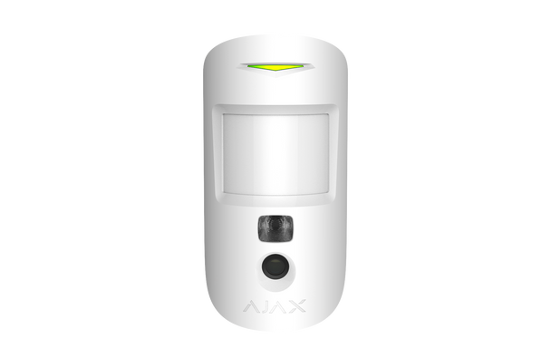 White Ajax MotionCam 2-way wireless PIR motion detector with built-in camera for photo alarm verification. White Ajax MotionCam 2-way wireless PIR motion detector with built-in camera for photo alarm verification.