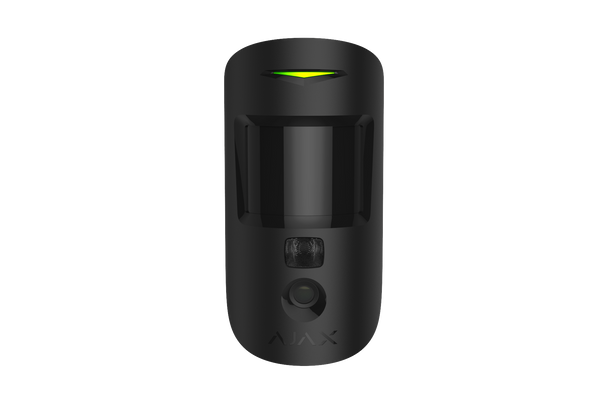 Black Ajax MotionCam 2-way wireless PIR motion detector with built-in camera for photo alarm verification. Black Ajax MotionCam 2-way wireless PIR motion detector with built-in camera for photo alarm verification.