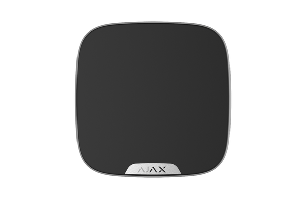 Black Ajax StreetSiren DoubleDeck wireless outdoor siren with Brandplate adapter and 113dB buzzer for alarms