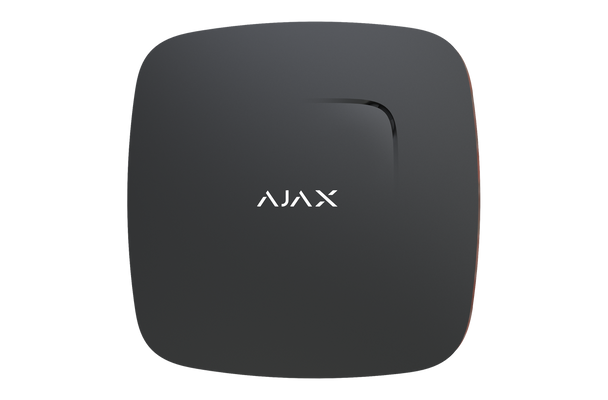 Black Ajax FireProtect 2.0 wireless smoke and temperature detector with 85dB siren for instant fire alerts.