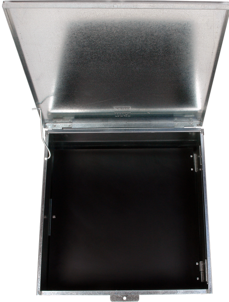 Front view of Digitek 27MB2424UA meter box, showcasing removable top-hinged door and powder-coated galvanised finish for ACT/NSW compliance