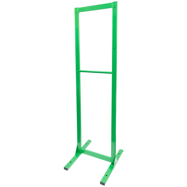 Digitek 27MBTSE-STAND green powder-coated steel stand for temporary meter box, measuring 1755mm x 510mm x 605mm for construction sites