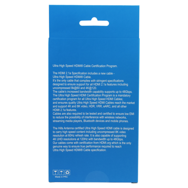 Hills Antenna BC85416 HDMI cable with 24K gold-plated connectors box rear view