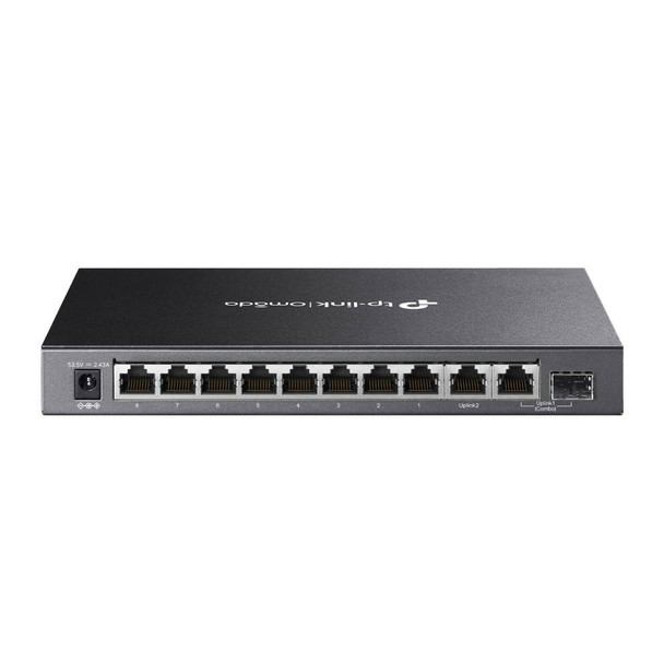 Omada switch showing 8 PoE+ ports and 1 SFP/RJ45 combo port