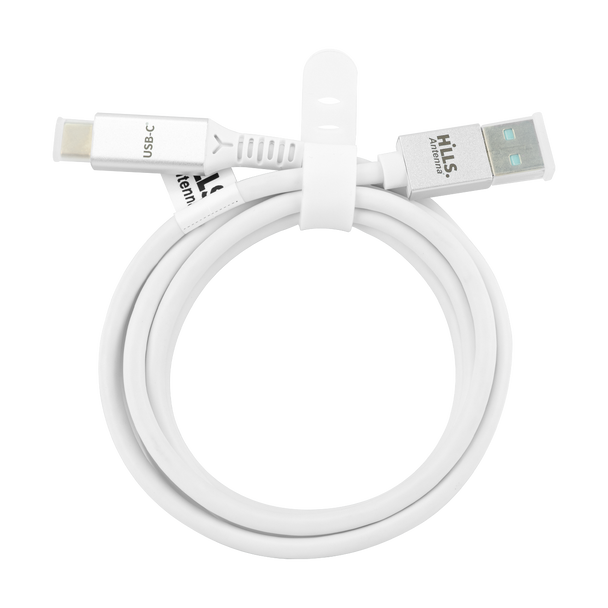 Hills Antenna 1.5m white USB-A to USB-C cable coiled for fast charging and data sync Hills Antenna 1.5m white USB-A to USB-C cable coiled for fast charging and data sync