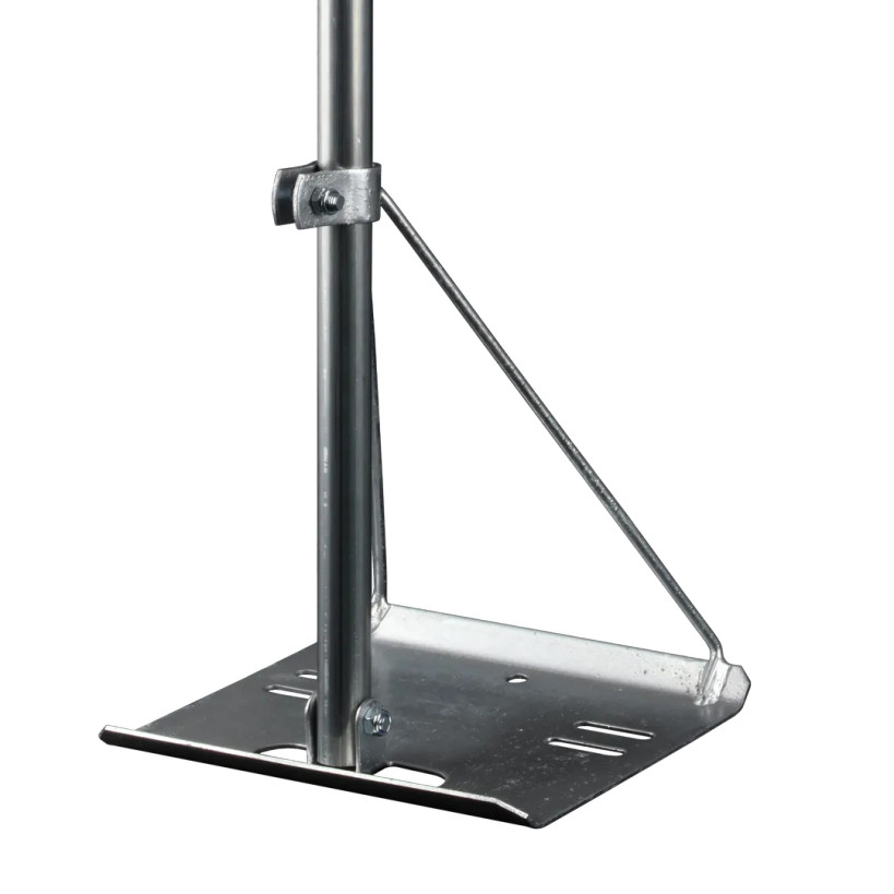 Close-up view of BC2844 assembled showing pole and base plate mounted
