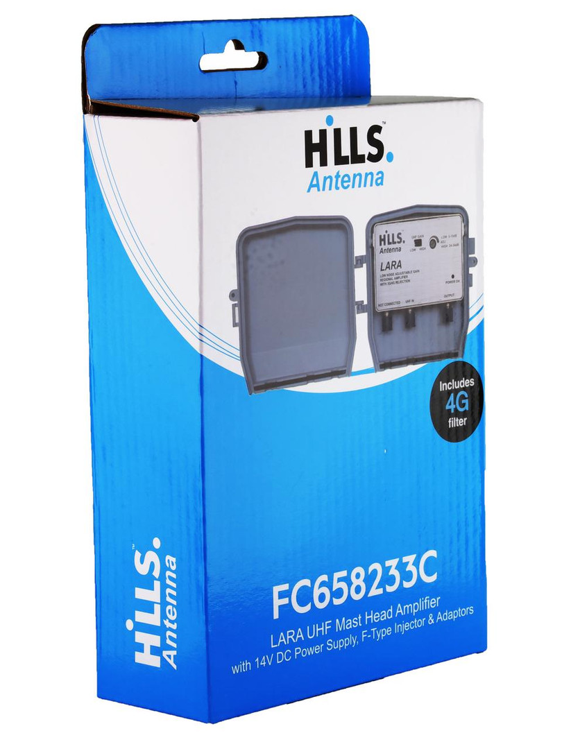 Hills Antenna FC658233C LARA UHF PSU6F Masthead Amplifier Packaging Front Angle View