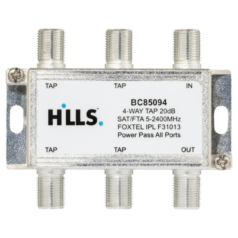 Genuine Hills Antenna 20dB 4-port tap showing Foxtel F31013 approval