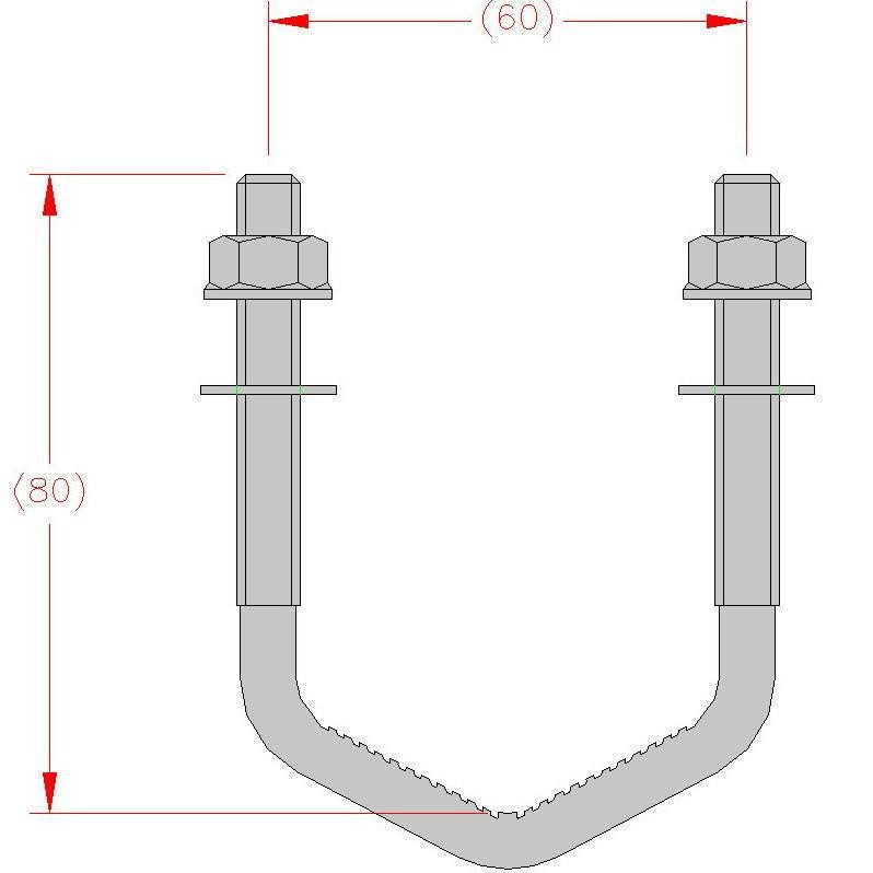 Schematic diagram of 80mm U-bolt showing dimensions