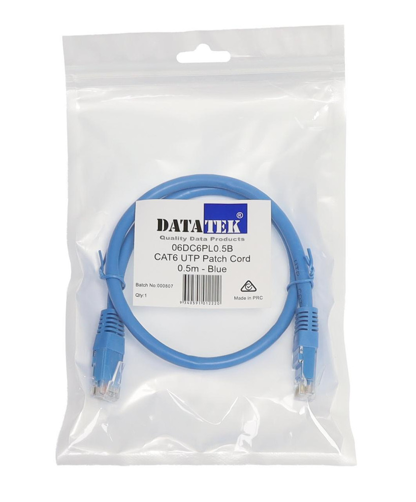 Datatek 0.5m CAT6 UTP patch lead blue RJ45 network cable