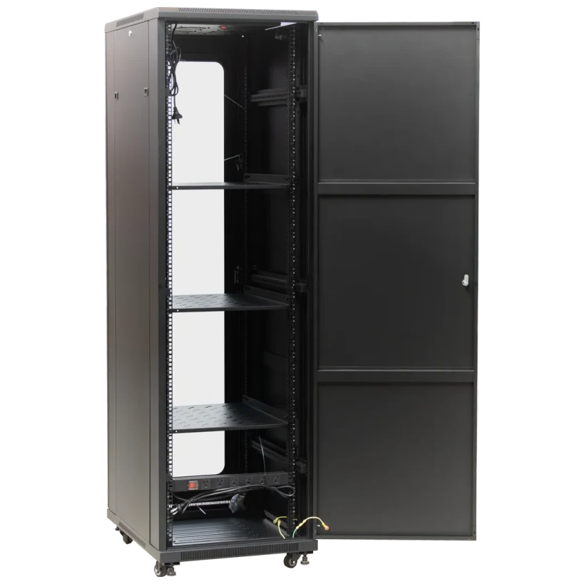 Rear view of Datatek 24A42R68FPS 42U 800mm Deep Cabinet with opened rear door