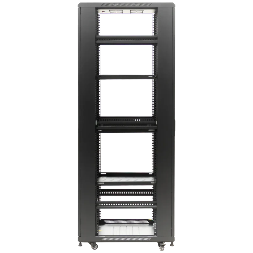 Side view of Datatek 24A42R68FPS 42U 800mm Deep Cabinet with side panels removed