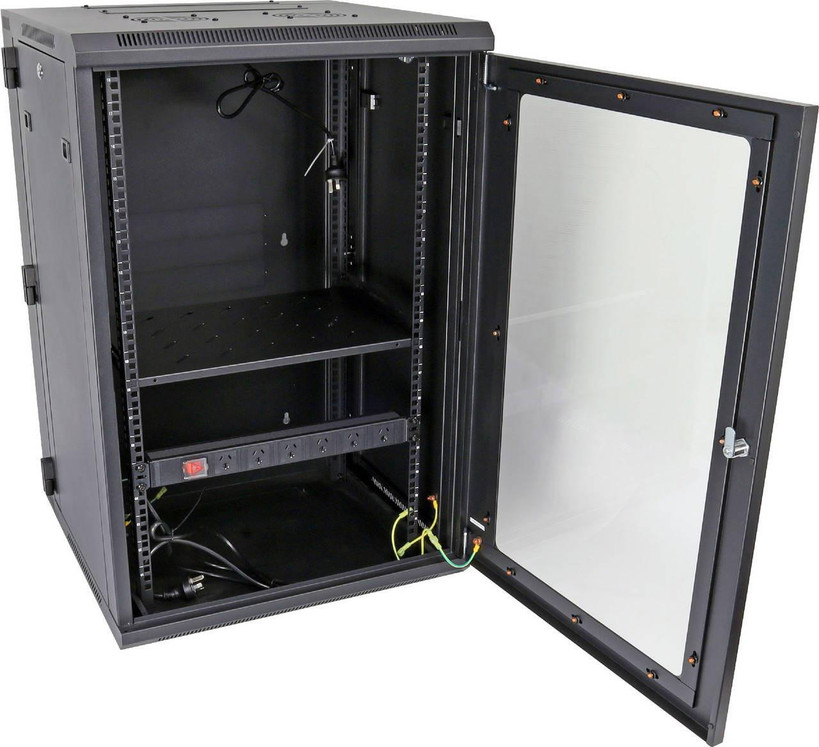 Datatek 24B18RWS66FPS cabinet with toughened glass door opened view