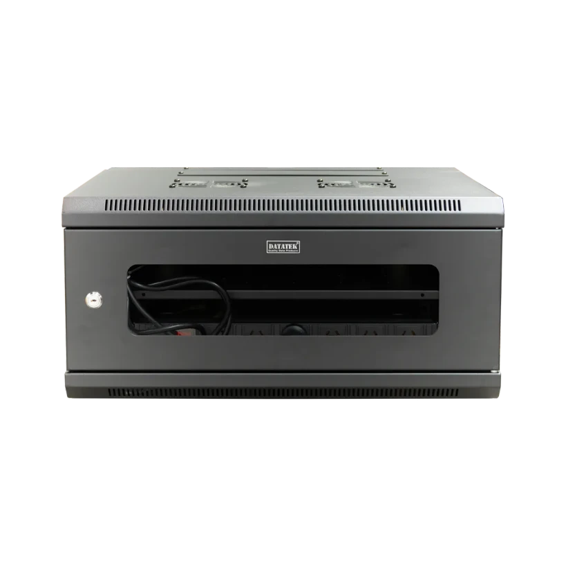 Front view of Datatek 4U 600mm Swing Frame Wall Mount Data Cabinet