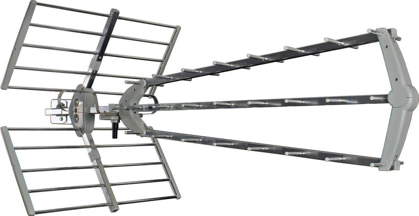 Silver LTE Series antenna with 1040x380x340mm dimensions and elevation tilt bracket