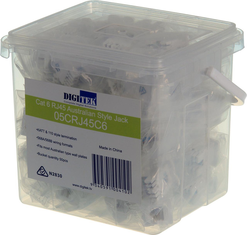 Digitek 05CRJ45C6 modular jack with printed wiring standards and non-shielded design, supporting 10/100/1000 Mbps speeds