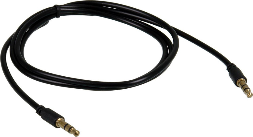 Digitek 3.5mm male-to-male stereo audio lead in black PVC with gold-plated plugs, available in 1m length for Hi-Fi connections