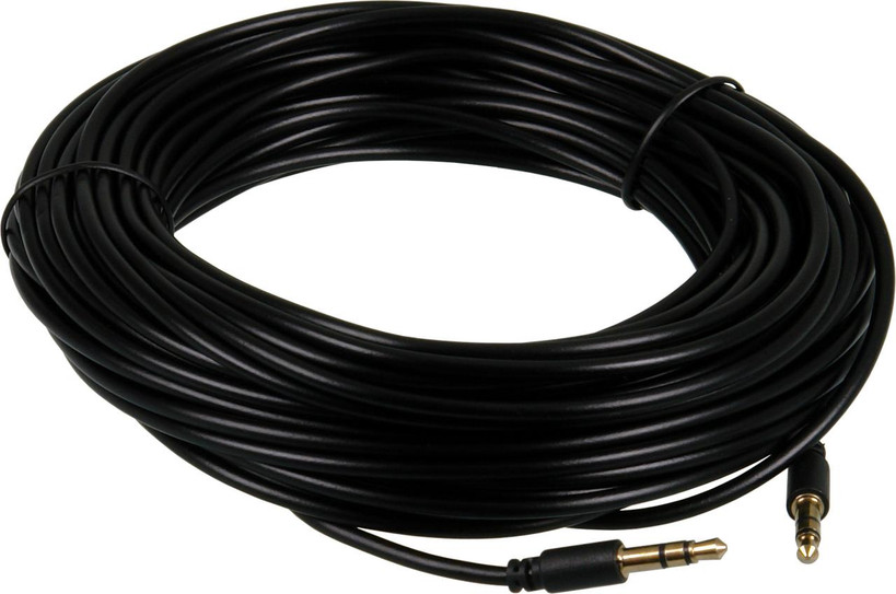 Digitek 3.5mm male-to-male stereo audio lead in black PVC with gold-plated plugs, available in 15m length for Hi-Fi connections